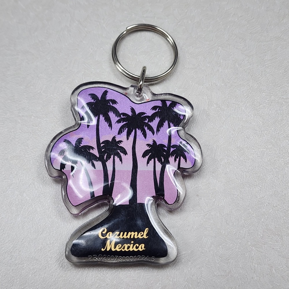 Cozumel Mexico Acrylic Keychain Palm Trees Purple Black Keyring